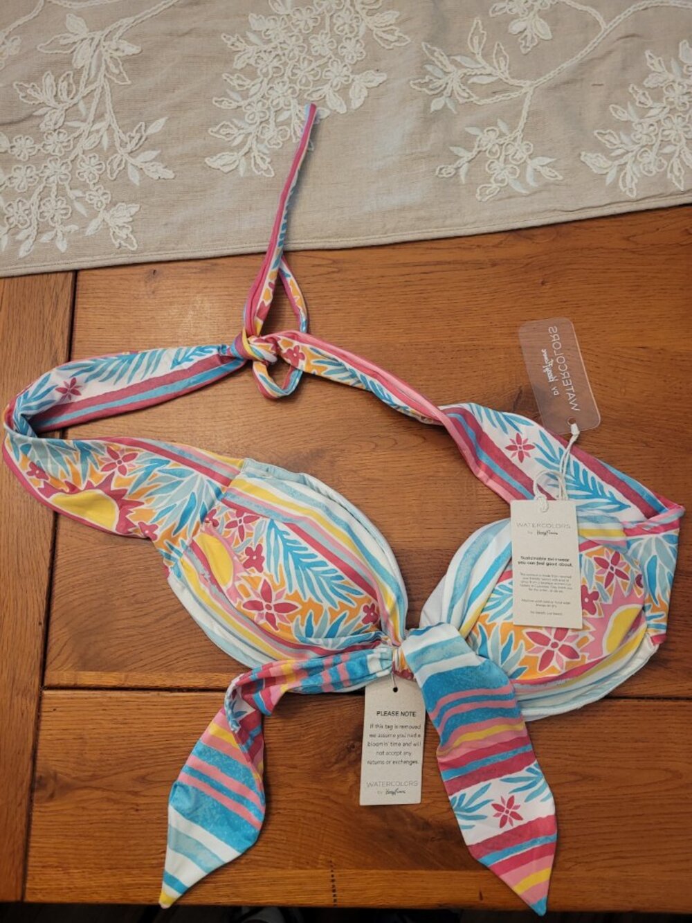 NWT WATERCOLOR By Kenny Flowers Floral Bikini Top Small